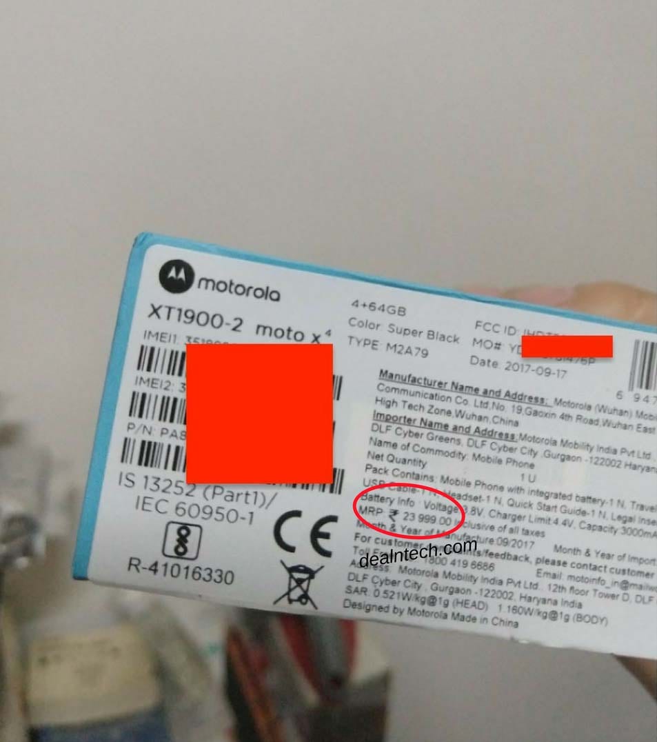 Moto X4 Price a Leaked Retail Box Image
