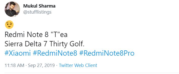 Redmi Note 8T Leak Tweet