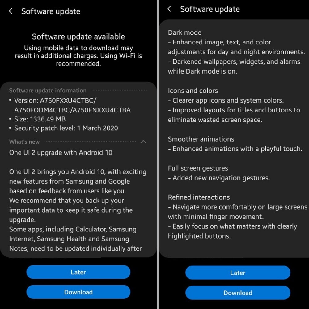 Galaxy A7 2018 Android 10 update with One UI 2.0