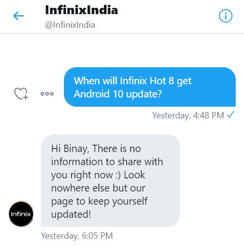 will infinix hot 8 get android 10