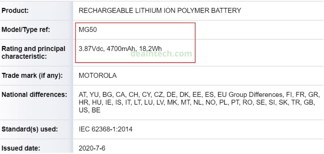 MG50 Battery spotted on Danish certification
