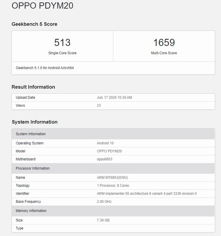 oppo a72 spotted on geekbench