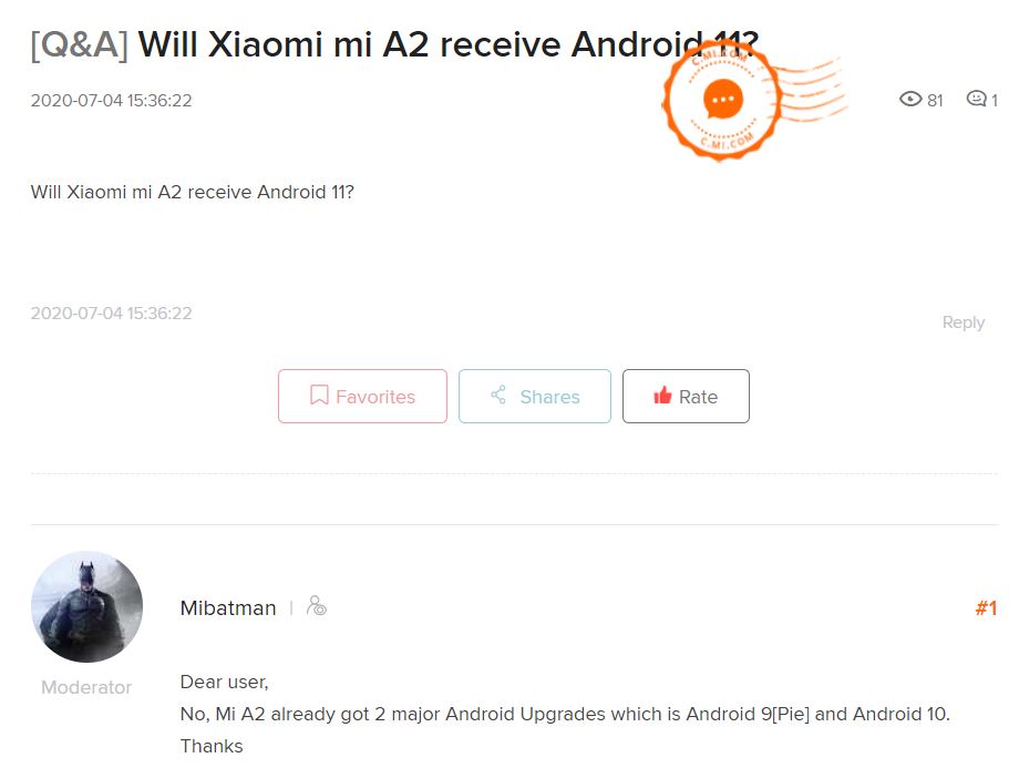 Mi A2 and Mi A2 Lite eligible for Android 11 or not