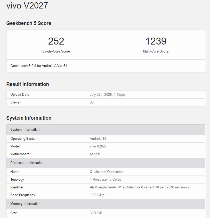 V2027 has also appeared on the Geekbench