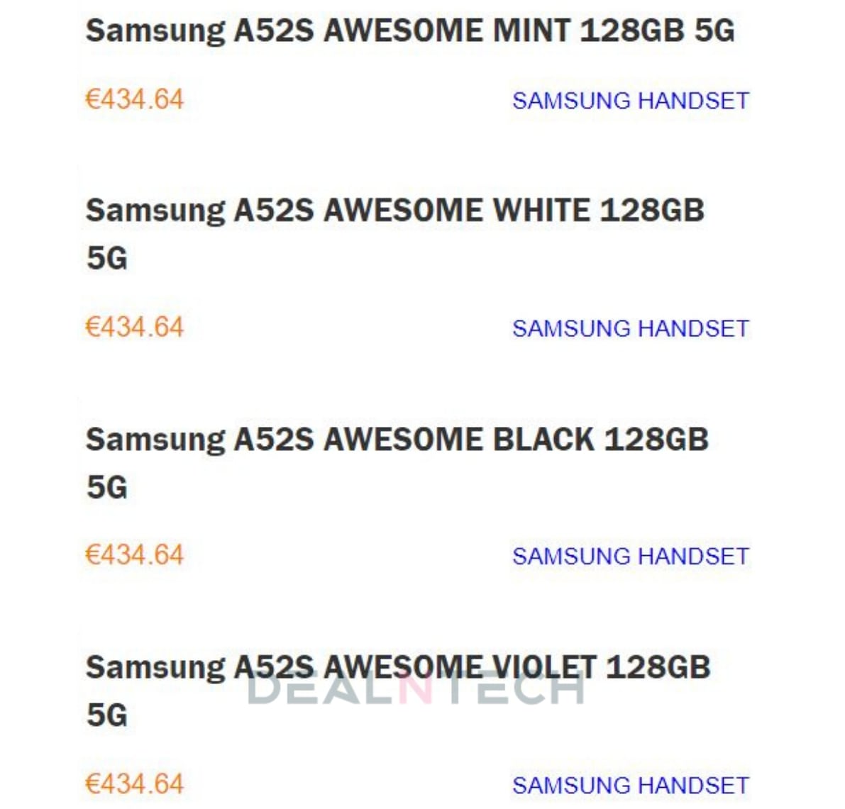 Samsung Galaxy A52s 5G pricing