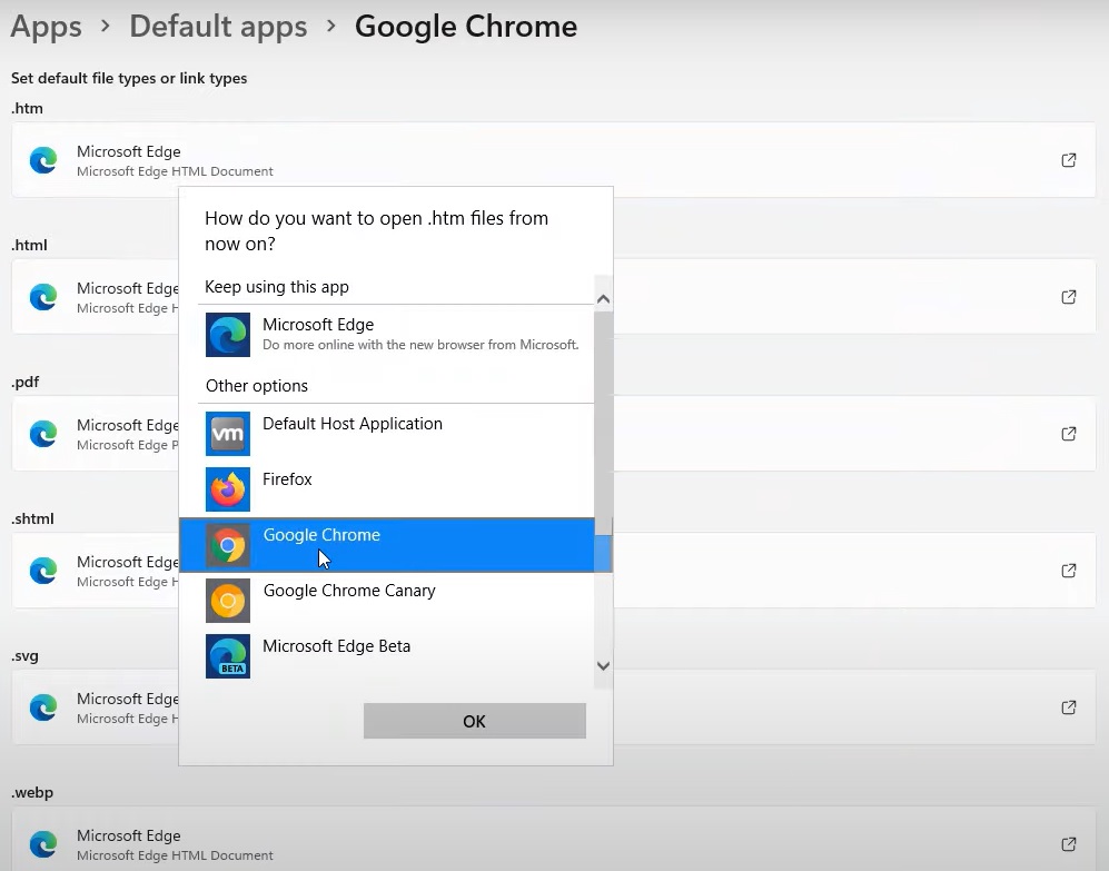 change default browsers in Windows 11