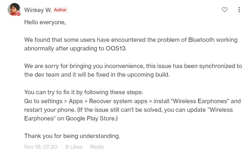 Bluetooth oneplus issue