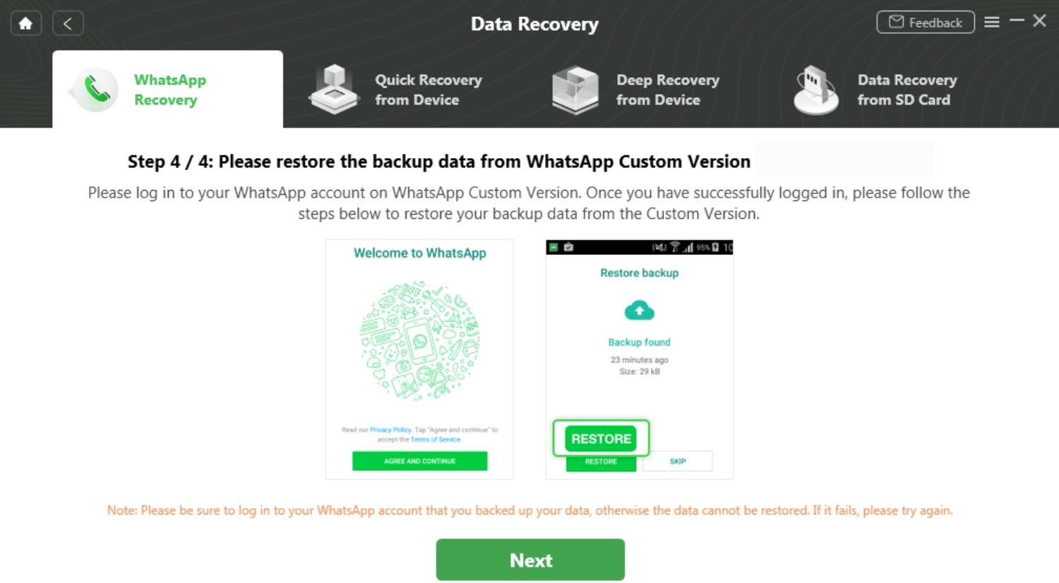 restore whatsapp data