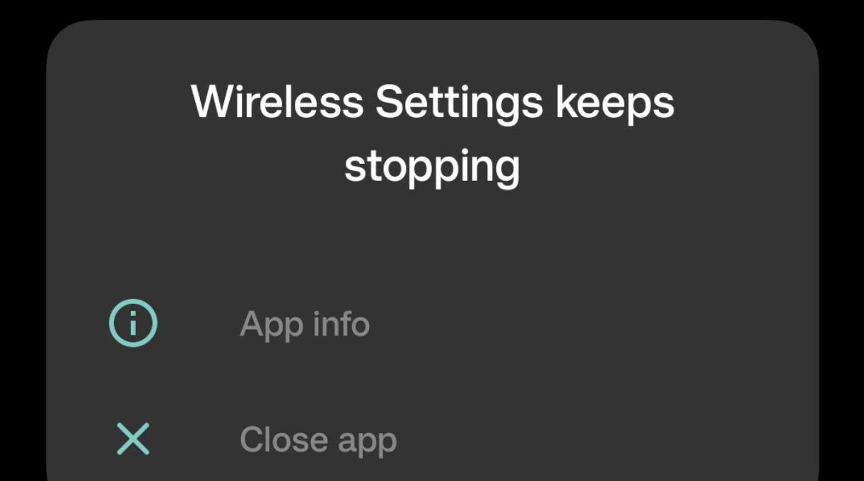 Wireless settings keep stopping