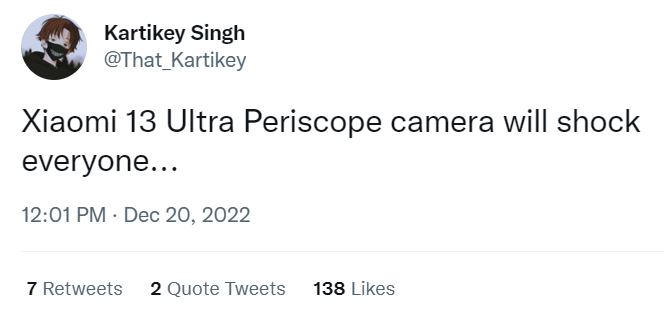 Periscope camera on the 13 Ultra