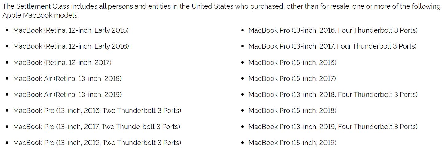 These MacBook models Settlement