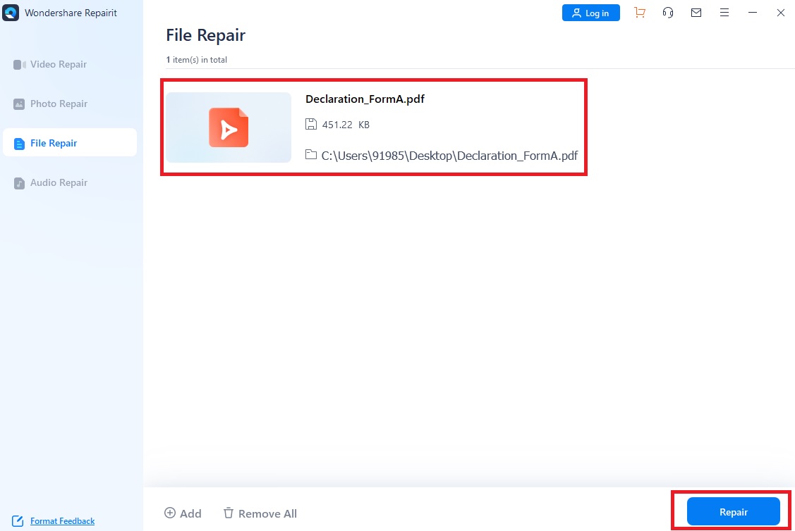 add file on Wondershare Repairit