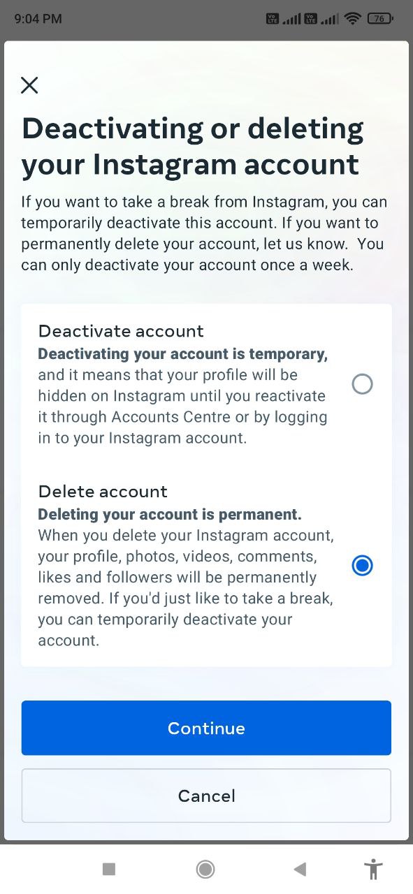 Delete your Instagram Account permanently