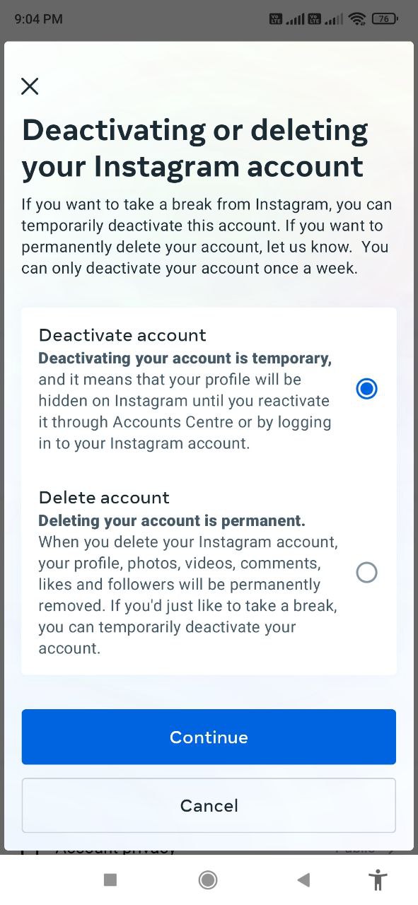 Delete your Instagram Account Temporarily