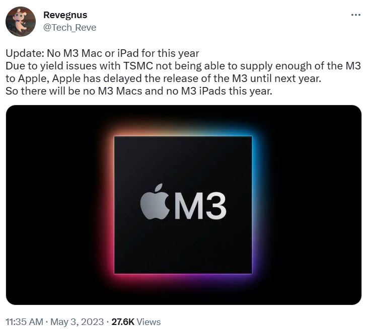 M3 iPad and MacBook Cancelled for 2023, Postponed to 2024