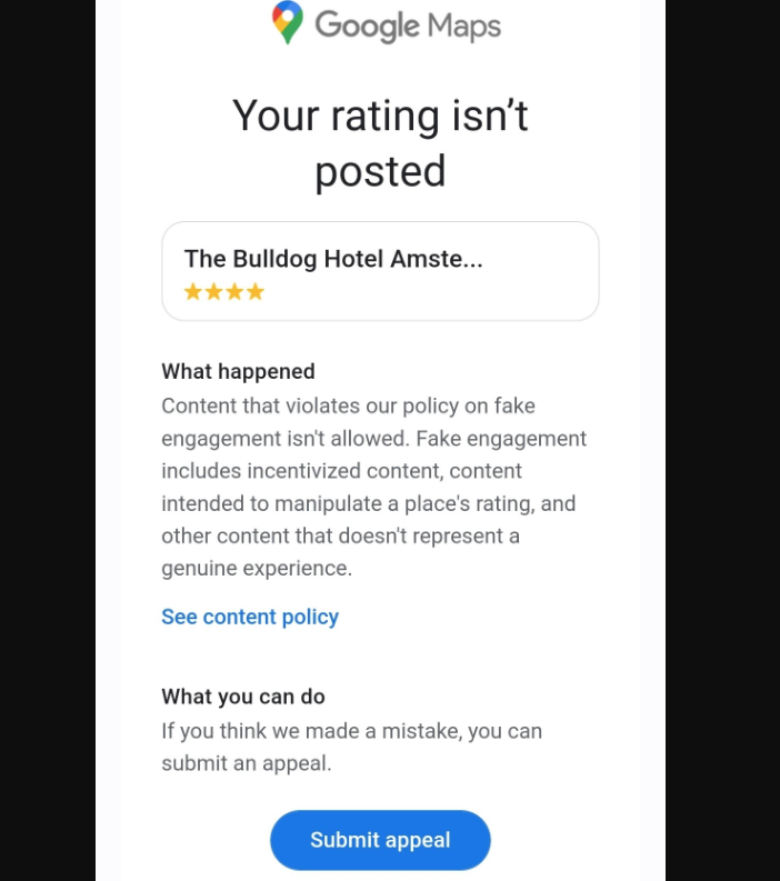 reviews not posted