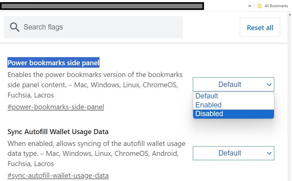 All Bookmarks disable