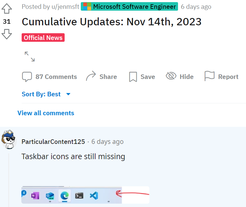 Windows 11 KB5032190 Update Causes Disappearing Taskbar Icons and Other