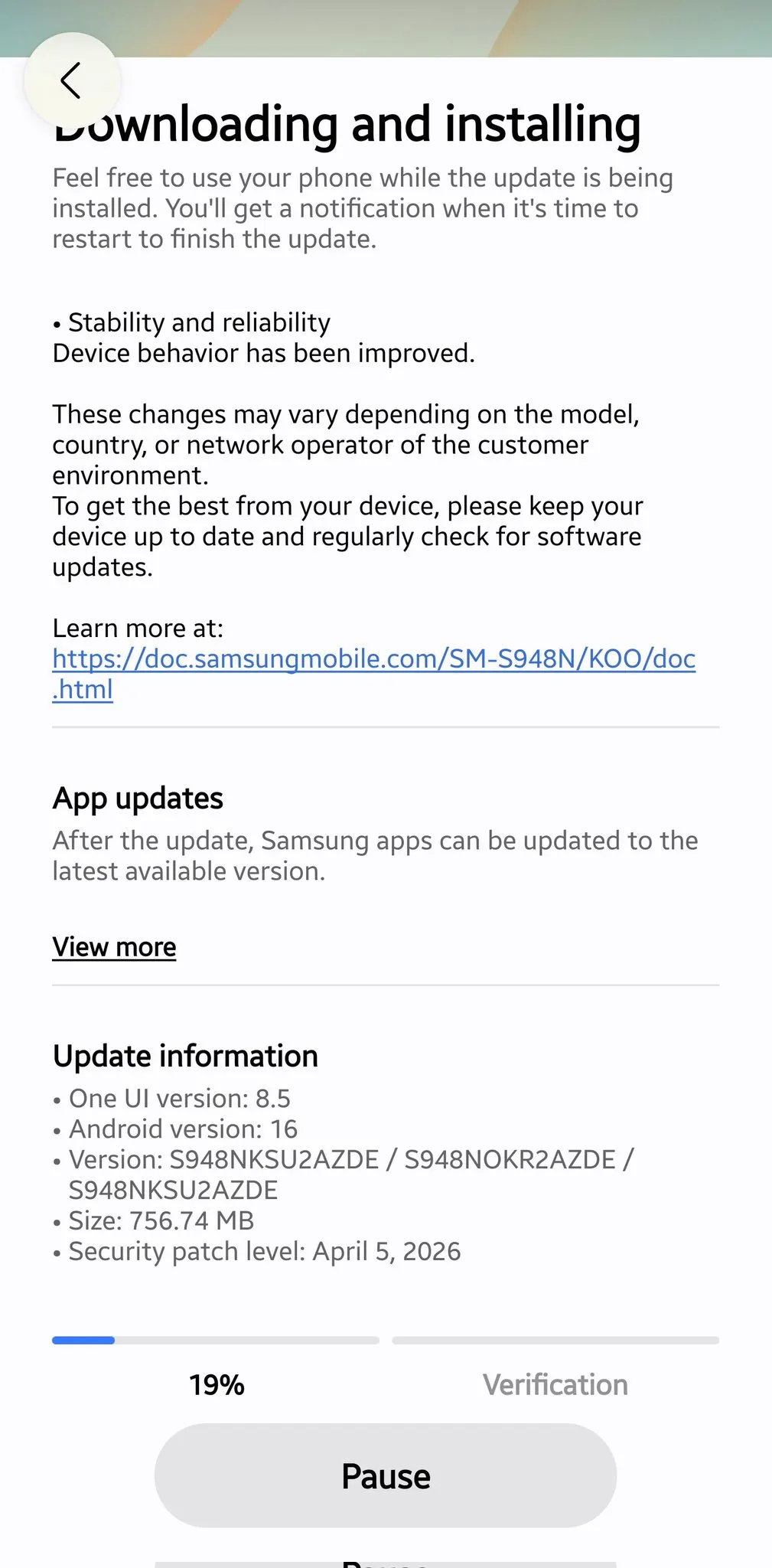 Korea with One UI 8.5 2nd update