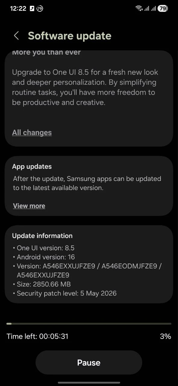 One UI 8.5 update for Galaxy A54 in India